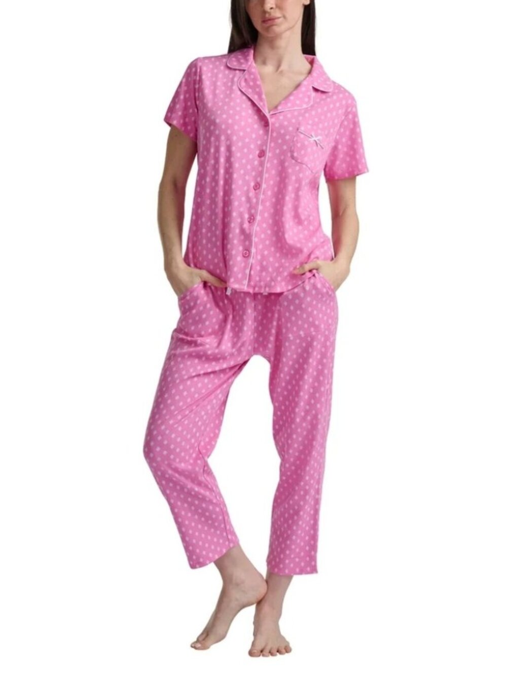Karen Neuburger Women's Notch Collar 2-piece PJ Set - Pink XXL